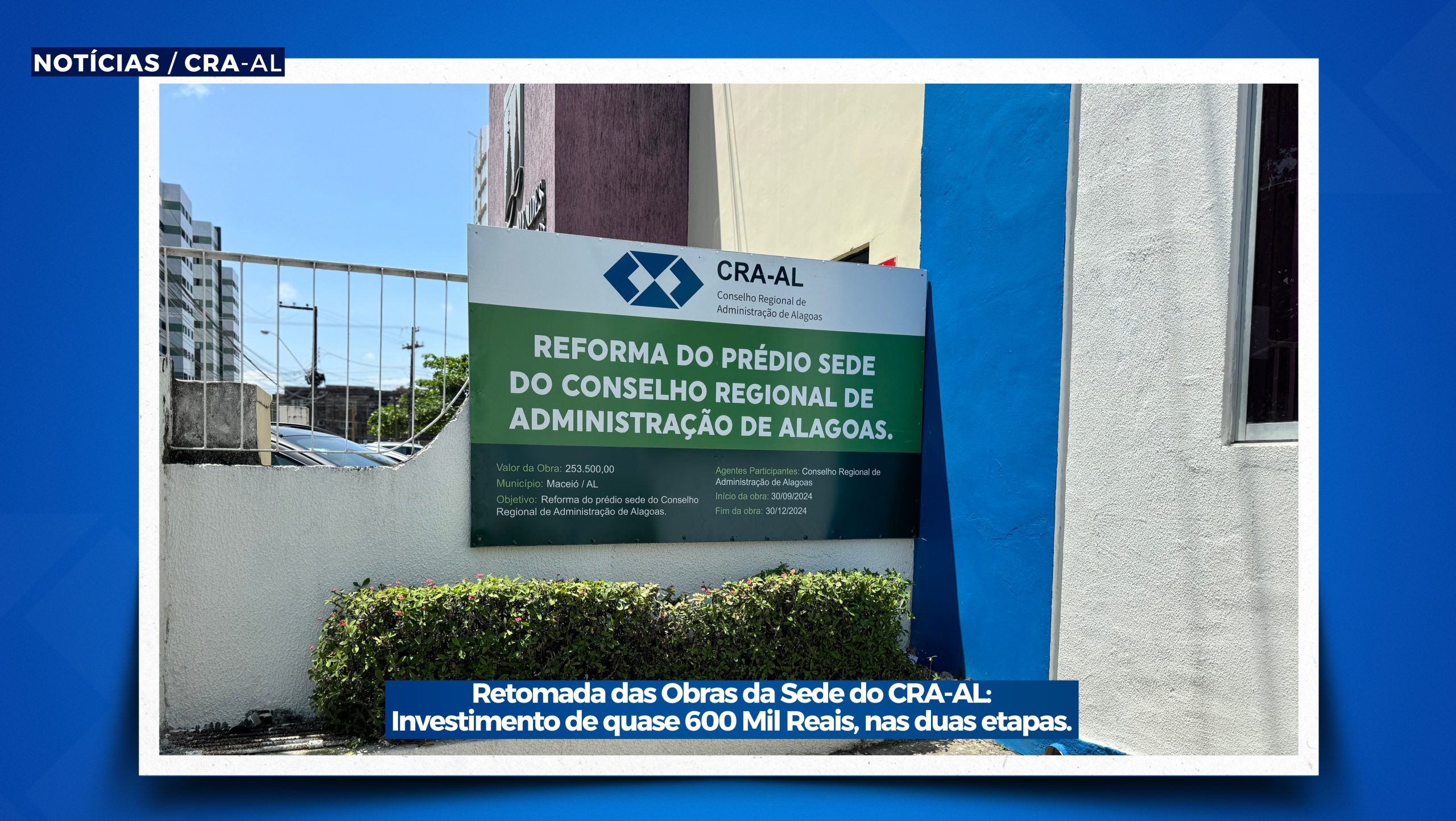 Você está visualizando atualmente Retomada das Obras da Sede do CRA-AL: Investimento de quase 600 Mil Reais, nas duas etapas.