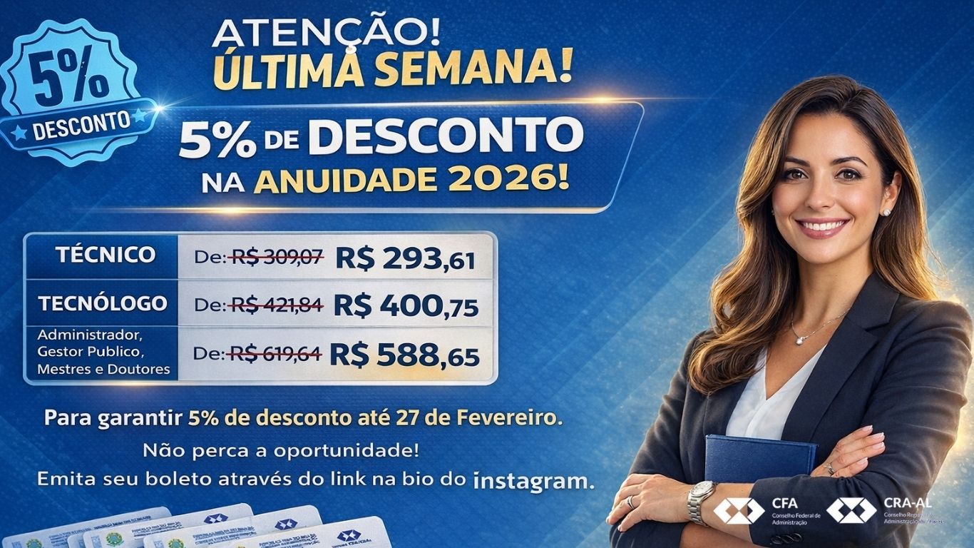 Você está visualizando atualmente Última semana para garantir 5% de desconto na anuidade 2026